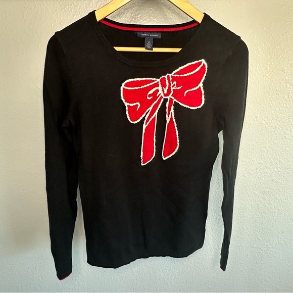 Tommy Hilfiger Sweater Long-Sleeve Bow Crew-Neck Small lightweight Christmas - Picture 2 of 8